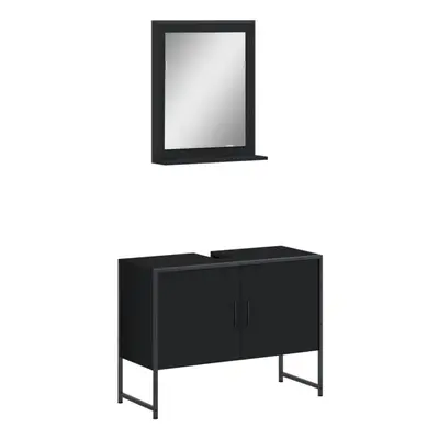 vidaXL Bathroom Cabinet Set Piece Vanity Unit Cupboard Black Engineered Wood