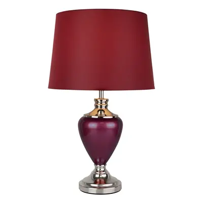 Hepburn Large Ceramic Table Lamp with Shade - Shiny Chrome & Burgundy