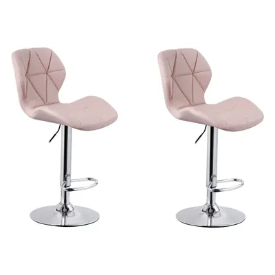 (PU Leather Pink) 2pk Charles Jacobs Diamond-Style Adjustable Breakfast Bar Stools With Footrest