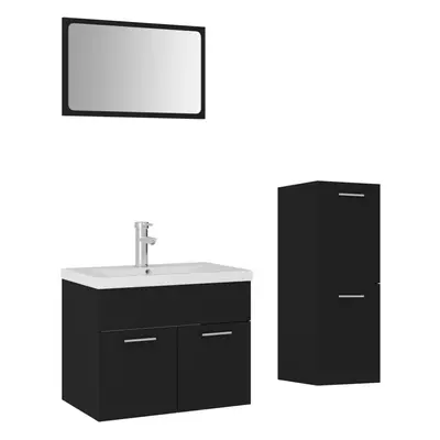 vidaXL Bathroom Furniture Set Black Engineered Wood Mirror Storage Cabinet