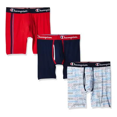 Champion Men's Everyday Cotton Stretch Boxer Briefs 3-Pack Red/Navy