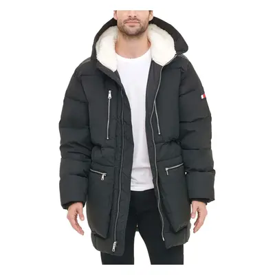 Tommy Hilfiger Men's Heavyweight Quilted Sherpa Hooded Parka Black X