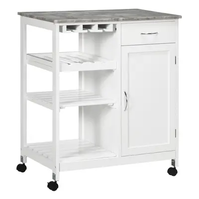 HOMCOM Kitchen Trolley Utility Cart W/ Wheel Wine Rack Open Shelf and Cabinet