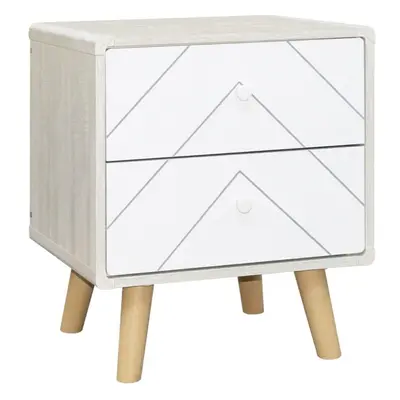 Dixie Drawer Storage Bedside in Dusty Grey and White with Wooden Legs