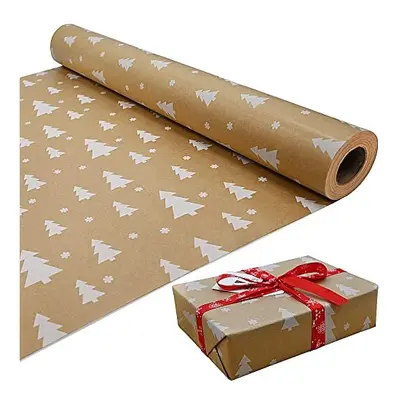 15m Roll of Kraft White Tree Wrapping Paper Roll,100% Recyclable ECO Gift For Birthday Present P