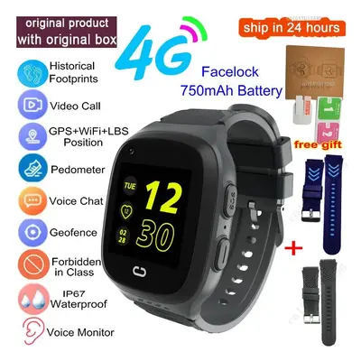 (add blue black strap, European Version) Kids Smart Watch 4G GPS Wifi Video Call SOS Tracker IP6