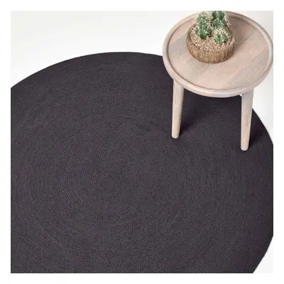 (120 cm Round, Black) Handmade Woven Braided Rug