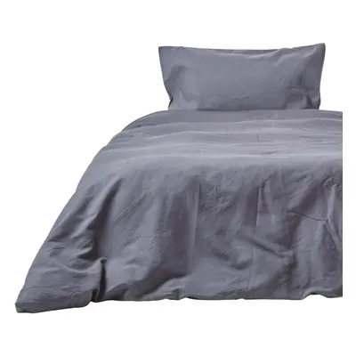 (Single, Dark Grey) Soft Linen Plain Duvet Cover with Pillowcase