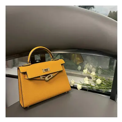 (Amber, 19CM silver buckle) New Mini Second -Generation Kelly Bag Advanced Sensory Leather Femal