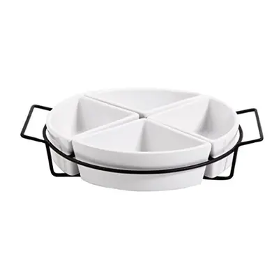 Gibson Elite Gracious Dining Dinnerware 4Section Tray Set with Metal Rack White