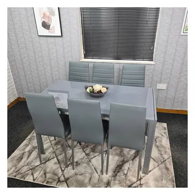 KOSY KOALA ALL GREY GLASS DINING TABLE AND GREY FAUX LEATHER CHAIRS (Grey,Table with chairs)