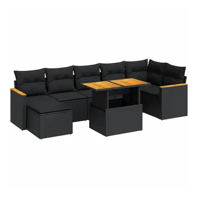 (black) vidaXL Piece Garden Sofa Set with Cushions Black Poly Rattan Acacia