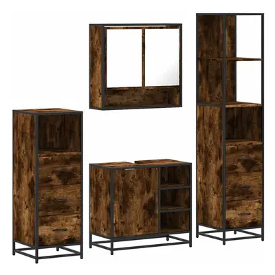 (smoked oak) vidaXL 4ÃÂ Piece Bathroom Furniture SetÃÂ Brown Oak Engineered Wood