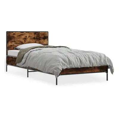 (smoked oak, x cm) vidaXL Bed Frame Home Bed Base Smoked Oak 140x190 cm Engineered Wood and Meta