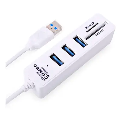 (White) USB Hub 3.0 High Speed Splitter and SD Card Reader All In One For PC