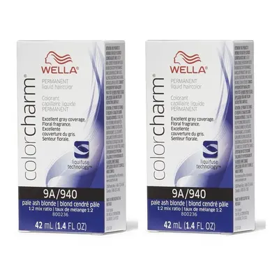 (9A/940 - pack of 2) Wella 9A Pale Ash Blonde Color Charm Permanent Liquid Haircolor & Developer