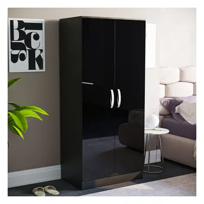 (Black) Hulio Door Wardrobe Garment Hanging Rail Shelf