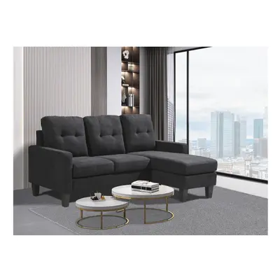 Corner Sofa Fabric Sectional Sofa with Ottoman L-shaped Black Sofa Couch Reversible 3-Seater