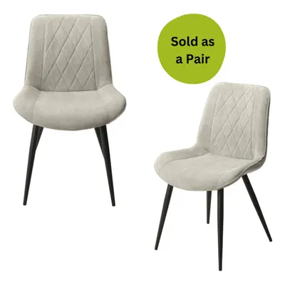 (Light Grey) Home Source Baldwin Pair of Diamond Stitched Dining Chairs