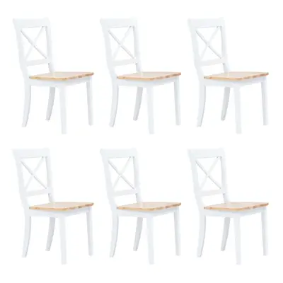 vidaXL 6x Solid Rubber Wood Dining Chairs White and Light Wood Kitchen Seating