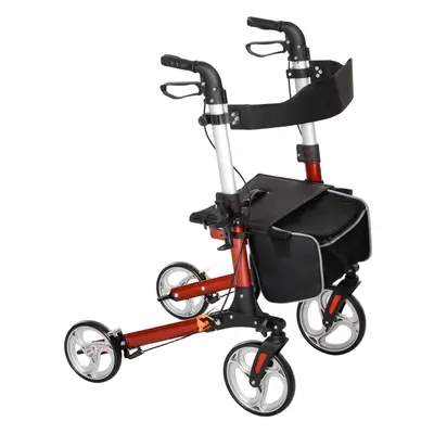 HOMCOM Fully Folding Rollator Walker with Seat, Backrest, Bag, Red