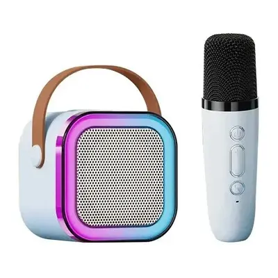 (Blue to 1) K12 Dual Microphone Karaoke Bluetooth Speaker RGB Light Two 5W Speakers