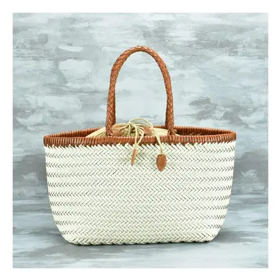 (Type B Auburn White, Large cm long) Handbags Women's Genuine Leather Shoulder Bag Weaving Casua