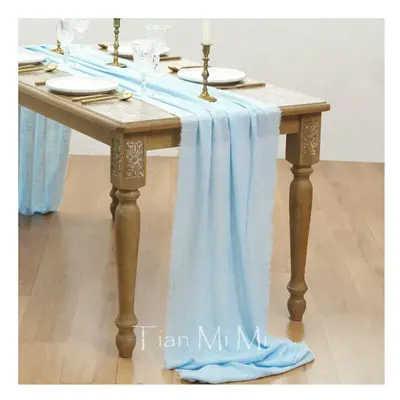 (62x1000cm, Light blue) Table Runner Rustic Cotton Gauze Cloth Dining Burlap Retro Burr Texture 