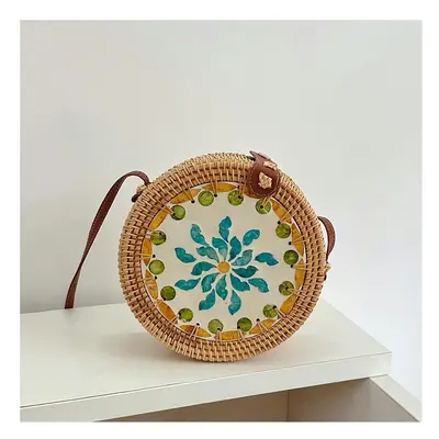 (Shell shoulder bag-Snow Lotus) Vietnam Aki Rattan Woven INS Wind Round Color Shell Stitching Ba