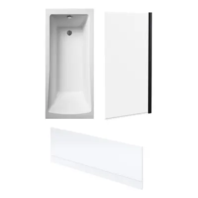 Square Single Ended Bath, Black Screen and Front Panel - x 700mm