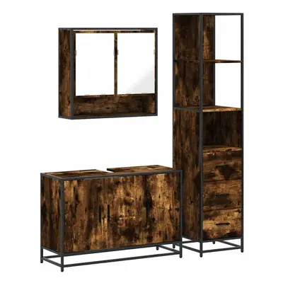 (smoked oak) vidaXL Piece Bathroom Furniture Set Sonoma Oak Engineered Wood