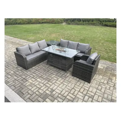 Fimous Rattan Outdoor Furniture Gas Fire Pit Dining Table Gas Heater Reclining Chair Seater Sofa