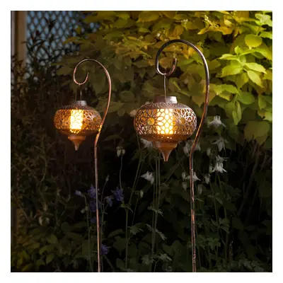 2 Pack Solar Power Outdoor Flame Effect Lantern Stake Light | Garden Decor Pathway