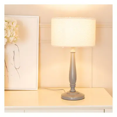 ValueLights Victoria Cream Boucle Shade Grey Wood Floor Lamp & Bulb