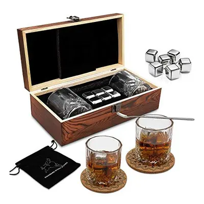 Whiskey Gift Sets for Men,Whiskey Glass Set with Stainless Steel Reusable Ice Cubes,Whisky Tumbl