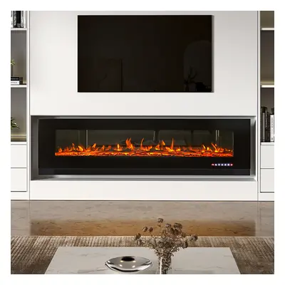 72 Inch 1800W Black Wall Mounted Electric Fireplace with Touch Screen