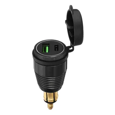 (Black) Type-C USB Car Charger Waterproof General Quick USB Charger Socket Charger Blue Light