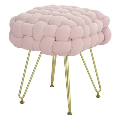 HOMCOM Woven Velvet Foot Stool with Steel Legs for Living Room, Pink