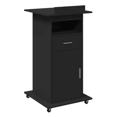 (black) vidaXL Lectern with Wheels and Drawer Pulpit Podium Stand Engineered Wood