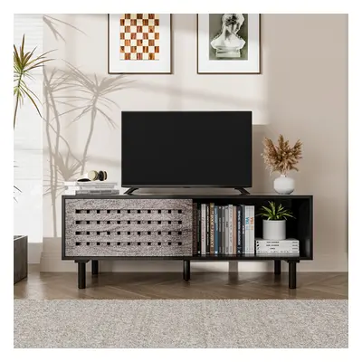 Slatted Sliding Door TV Stand