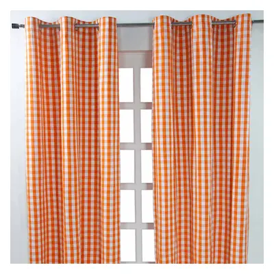 (W 137cm x Drop cm, Orange) Cotton Block Check Gingham Eyelet Curtains