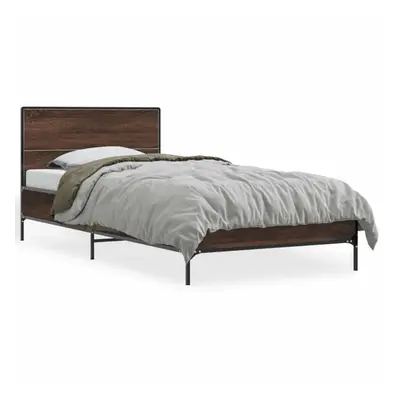 (brown oak, x cm) vidaXL Bed Frame Home Bed Base Smoked Oak 140x190 cm Engineered Wood and Metal