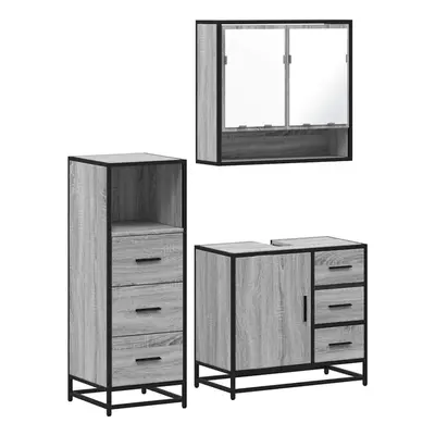 (grey sonoma) vidaXL Piece Bathroom Furniture Set Smoked Oak Engineered Wood