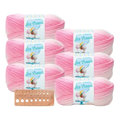 Lion Brand Yarn - Ice Cream - Pack with Needle Gauge (Strawberry)