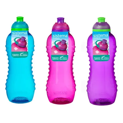 3 Sistema 460ml Twist n Sip Drink Bottles, Blue, Pink, Purple