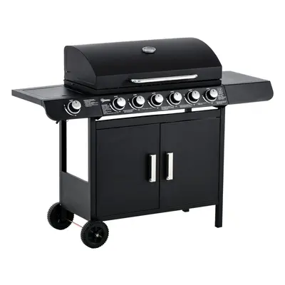 Outsunny 6+1 Burner Gas BBQ Grill Garden Barbecue with Wheels, Cabinet