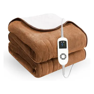 Electric Heated Blanket Throw - 160120cm Electrical Flannel & Sherpa Heating Overblanket - Heat 