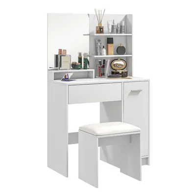 HOMCOM Dressing Table with Mirror and Stool, Makeup Desk for Bedroom, White