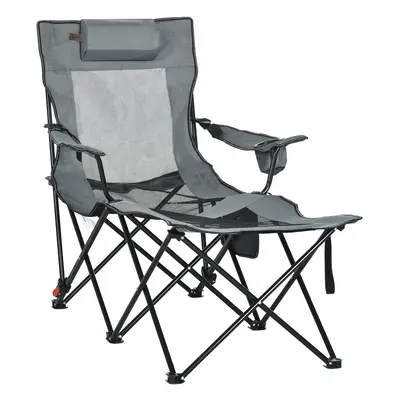 Outsunny Foldable Camping Chair w/ Footrest, Adjustable Backrest, Bag, Grey