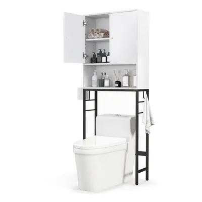 Over The Toilet Storage Cabinet Free Standing Toilet Rack w/Doors-White